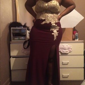 Wine And Gold Prom Dress